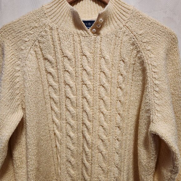 Karen Scott Cable Knit Sweater Women's XL Pale Yellow Button Collar Long Sleeve - Picture 6 of 8